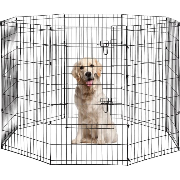 WJSP Black 42 Inch 8 Panel Foldable Metal Dog Playpen with Door Rust Resistant Portable Indoor Outdoor Pet Exercise Pen