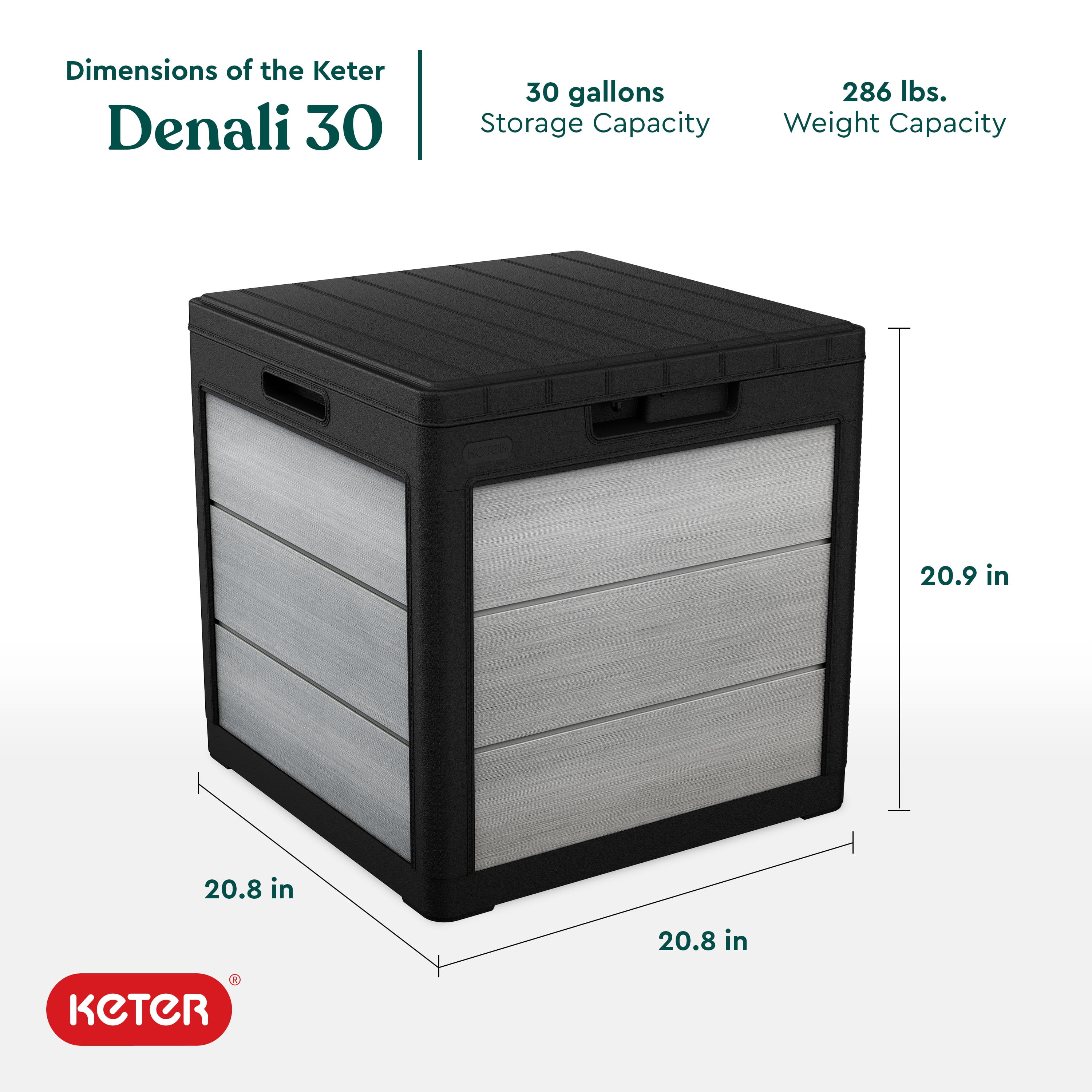 Keter Denali 30 Gallon Durable Gallon Durable Resin Outdoor Deck Box Storage Organization, Grey