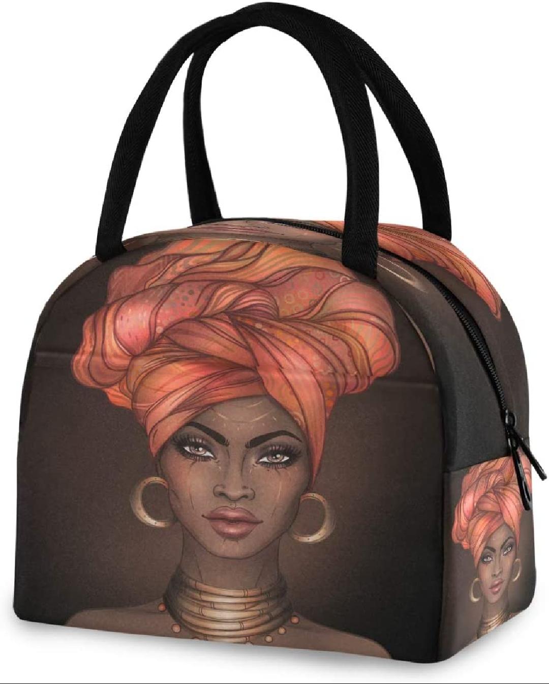 African Pretty Girl Lunch Bag Tote Bag Cooler Bag Insulated Lunch Box