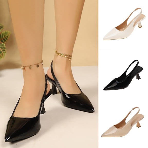 Women’s Patent Leather Pointed Toe Slingback Pumps, Elegant Mini Kitten Heel Back Strap Dress Sandals, Slip On Low Heel formal Shoes Khaki 9(43)