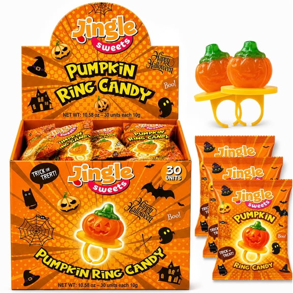 30 Count Halloween Pumpkin Candy Rings - Individually Wrapped Party Favors