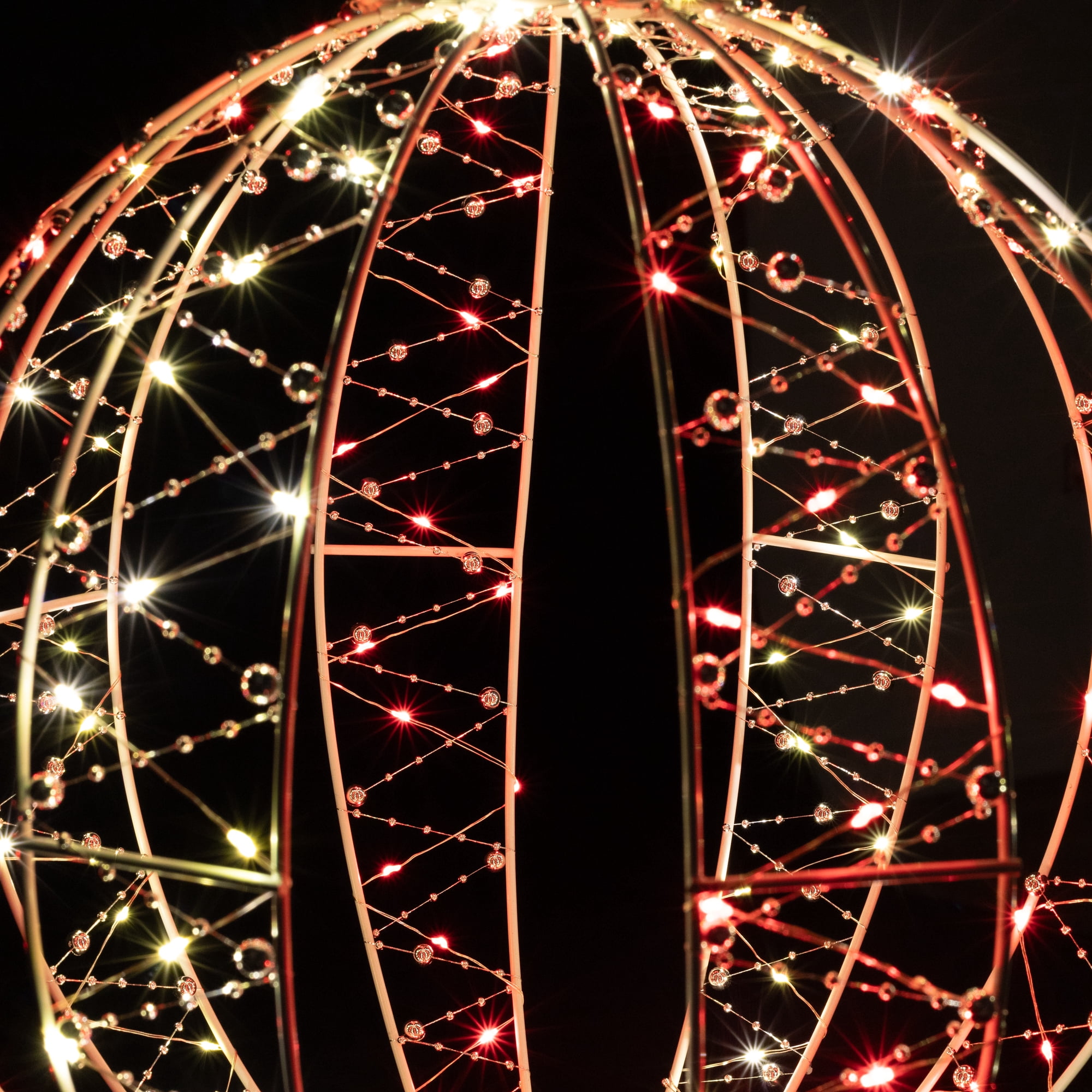 LED Lighted 3-D Bead Ball Ornament Christmas Outdoor Decoration - 15" - Red and White