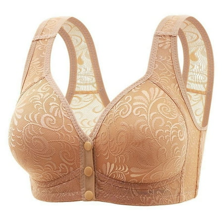 DJskiyers Daisy Bras for Women Comfy Plus Size Bralette Padded Push up Bra Floral No Underwire Bra Mesh Button Front Closure Bras