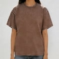 thumbnail image 2 of Tops for Women Short Sleeve Washed Graphic Casual Basic Summer Loose T Shirts Coffee 5XL, 2 of 4