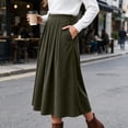 thumbnail image 6 of Ihhxva Women's Corduroy Midi Skirt, High Waist Pleated A-Line Skirt with Elastic Waist and Side Pockets for Casual Wear S - 3XL, 6 of 9