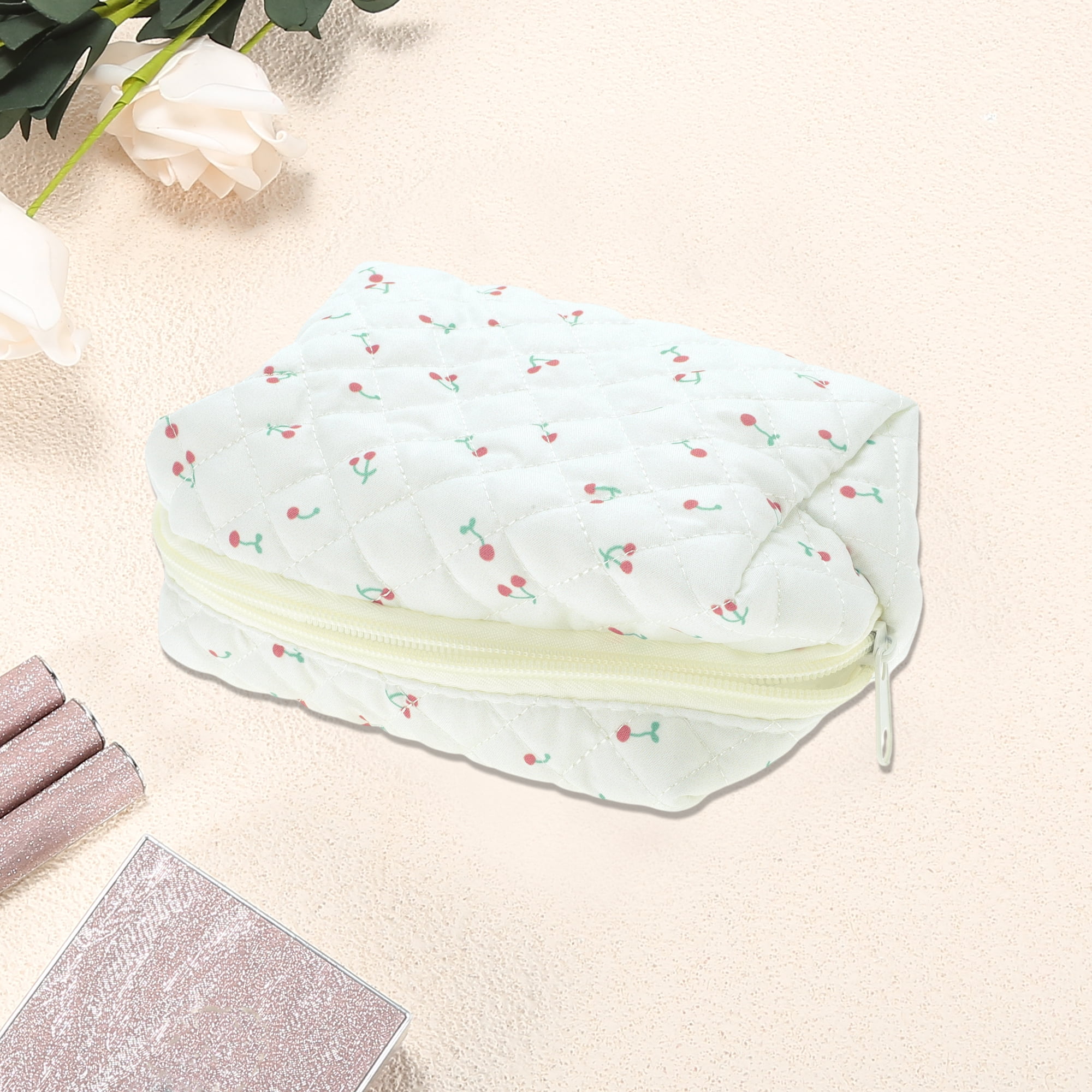 Unique Bargains Cherry Makeup Bag White 1 Piece for Travel Storage with Multiple Functions