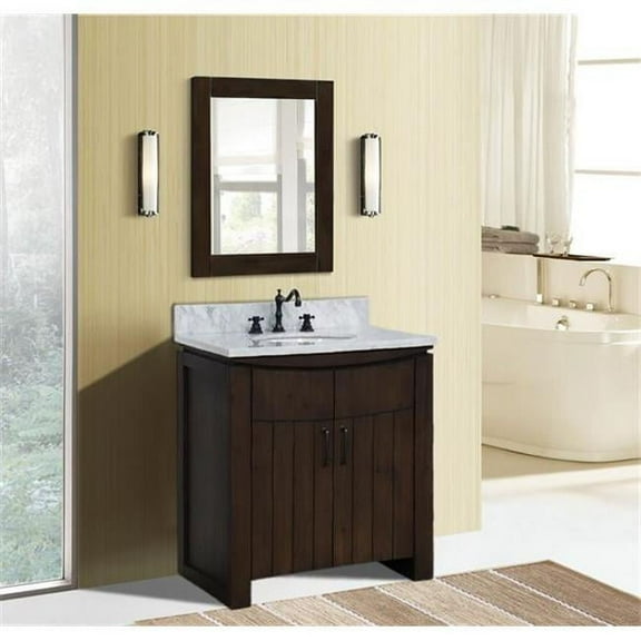 Bellaterra Home 6001-30-RW-JW 30 in. Wood Single Sink Vanity with Marble Top, Rustic & White