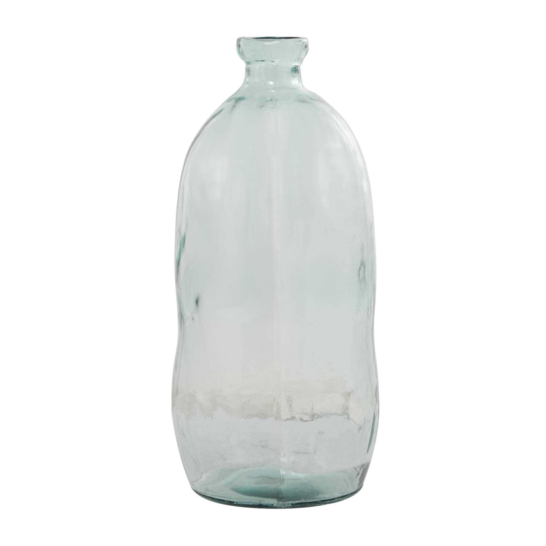 DecMode 29" Abstract Handmade Spanish Bottleneck Light Blue Recycled Glass Vase
