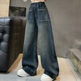 thumbnail image 4 of FYDUU Girls Jeans High Waisted Wide Leg Denim Pants Girls Baggy Jeans Cargo Trousers Fall Fashion Straight Long Trousers With Pockets Fall Warm Clothes, 4 of 9