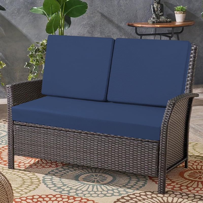 Outdoor Loveseat Cushion Set, Waterproof & Fade-Resistant Replacement Patio Cushions, 48 x 24 inch Outdoor Sofa Cushions for patio furniture, Deep Seat Cushions with Ties（Blue）