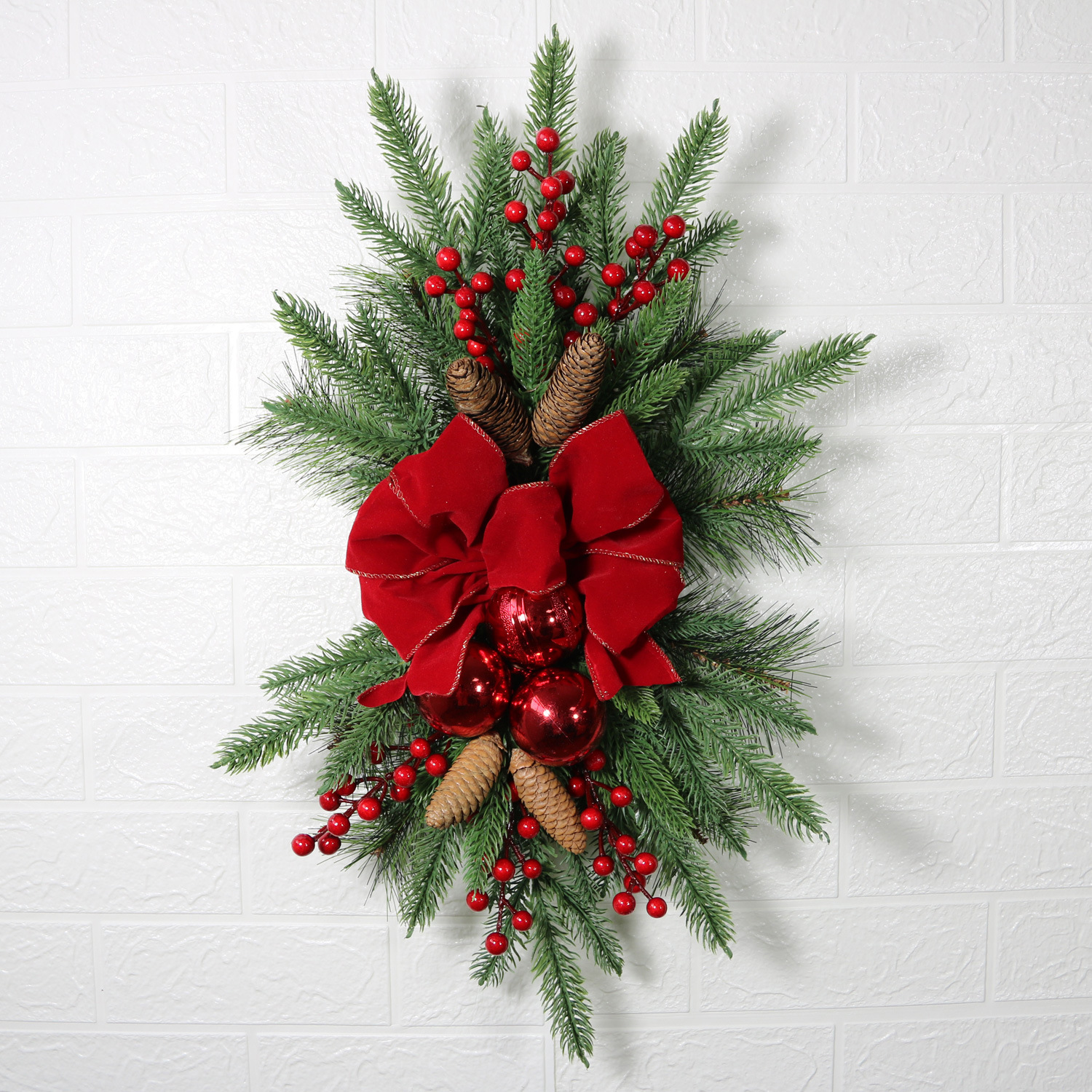24” Artificial Christmas Teardrop Wreath,Christmas Swag Outdoor