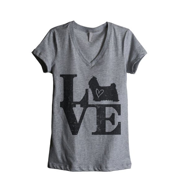 Love Shih Tzu Women's Fashion Relaxed V-Neck T-Shirt Tee Heather Gray Medium