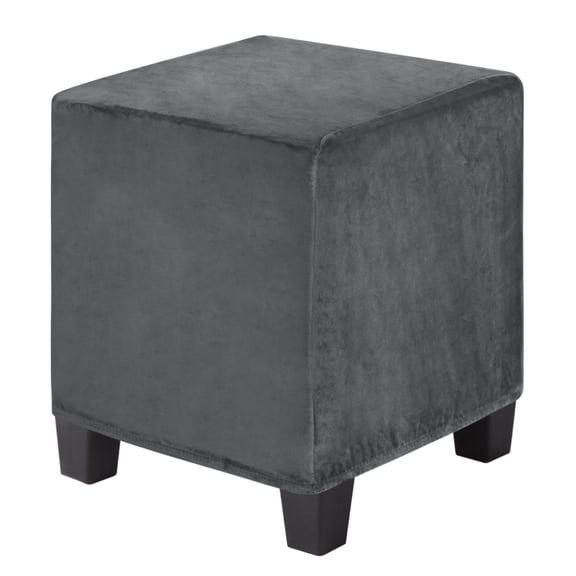 Uxcell 1-Pack 13" x 13" x 15" Stretch Square Ottoman Slipcovers Velvet Fabric Footstool Protector for Living Room Indoor [Dark Gray]