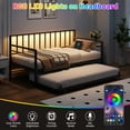 thumbnail image 2 of HMYG Twin Daybed with RGB LED Lights Charging Station,Height Adjustable Day Bed Frame with Trundle,Versatile Metal Sofa Bed Frame for Bedroom,Living Room,Guest Room,Black, 2 of 12