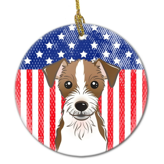 American Flag and Jack Russell Terrier Ceramic Ornament