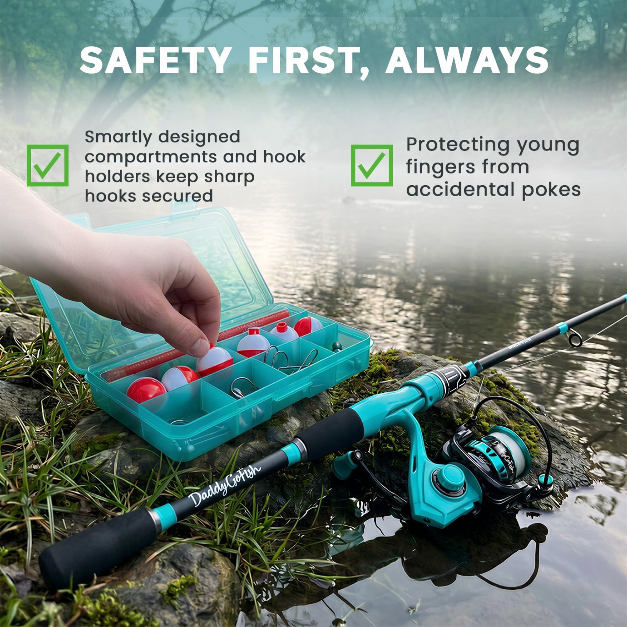 DaddyGoFish Spinning Fishing Rod and Reel Combo Set with Tackle Box | Fishing Pole | Carbon Fiber Telescopic Fishing Rod Kit | Spinning Reel for Travel Saltwater Freshwater Fishing Gear Kit