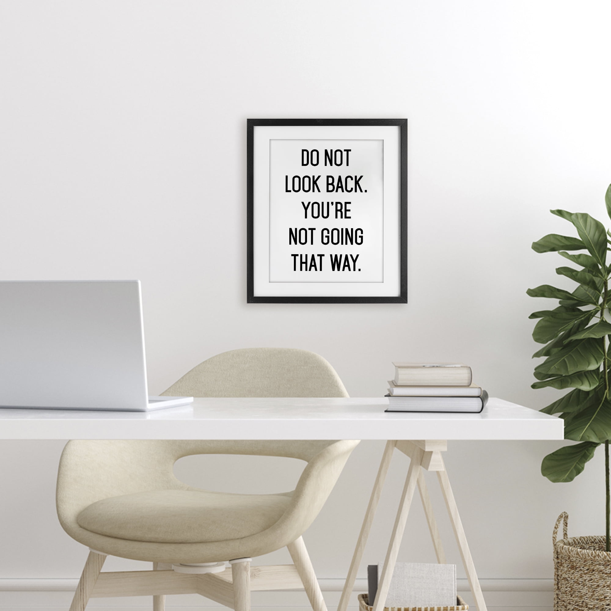 Don't Look Back Motivational Black Framed Print Under Glass, design by Lettered and Lined