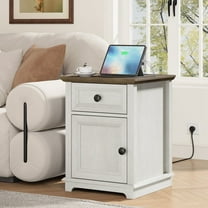 REDAYFUR Nightstand with Fast Charging Station for Bedroom, Wooden End Table with Storage, Whitewash
