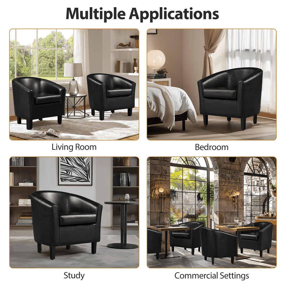 Renwick Faux Leather Barrel Accent Chair for Living Room, Set of 2, Black