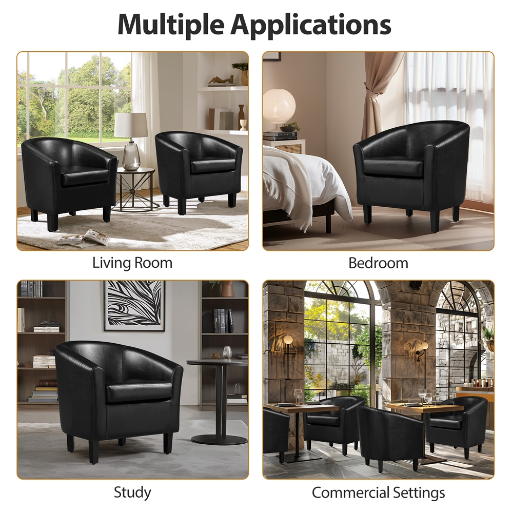 Renwick Faux Leather Barrel Accent Chair Set of 2, Black photo 7
