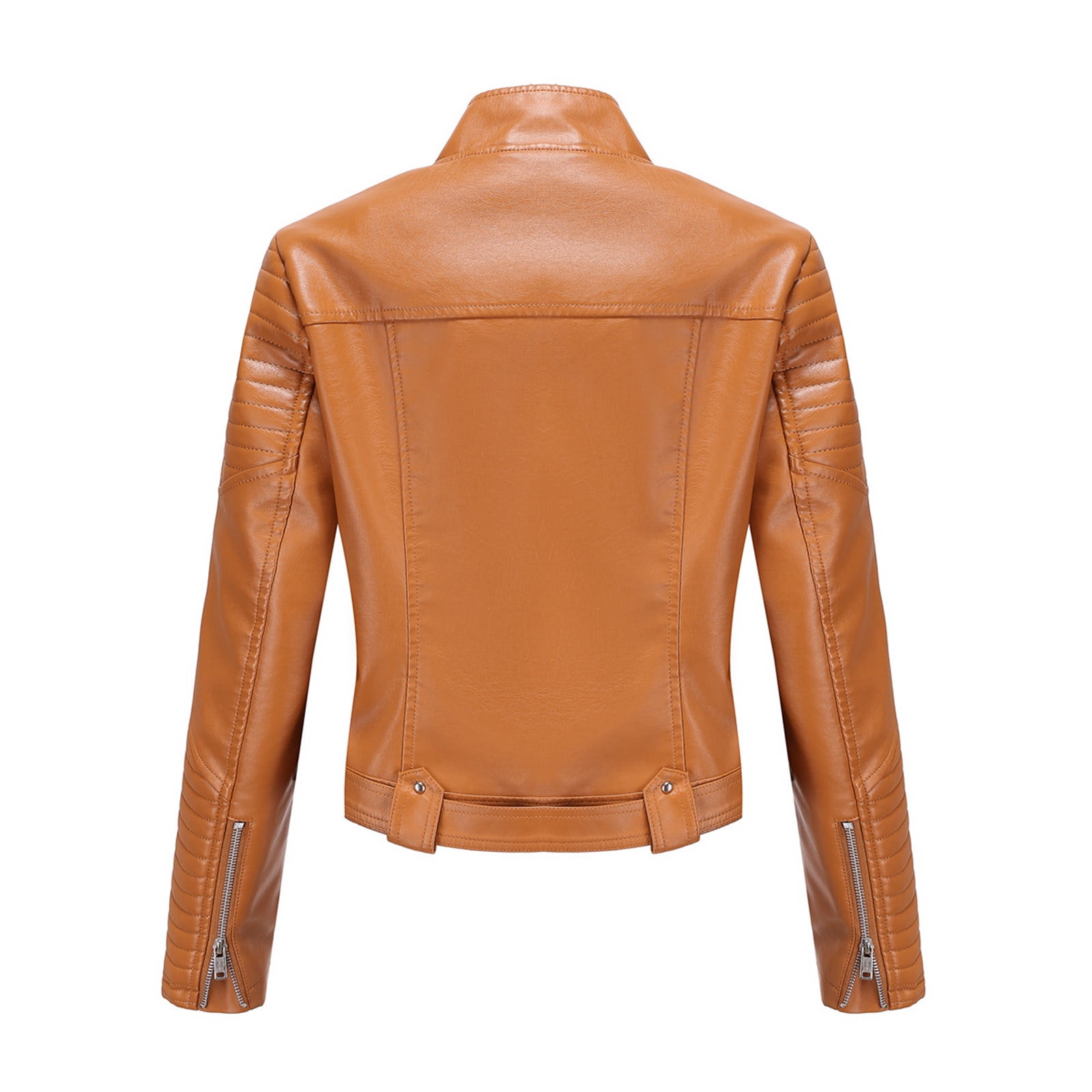 IROINNID Women's Short Faux Leather Jacket Notch Lapel Solid Color Long Sleeve Loose Warm Jacket Slim Winter Hoodless Coats, Khaki