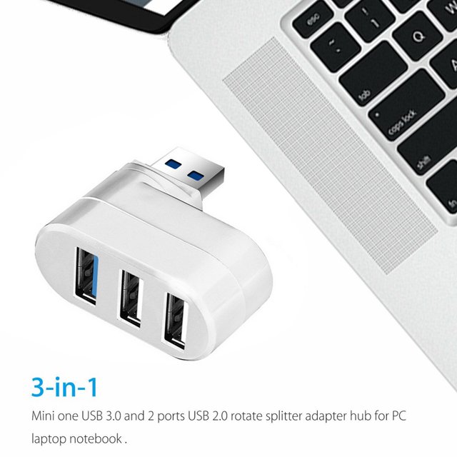 Adaptador Divisor De Transferencia De Datos Mini divisor giratorio de 3 puertos USB Hub U Disk Reader para PC (USB 3.0 blanco)