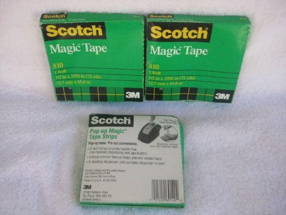 Scotch Magic Office Tape, 1/2" x 72 yards, 3" Core, Clear, 1 Roll Inside Each Pack 3 pack