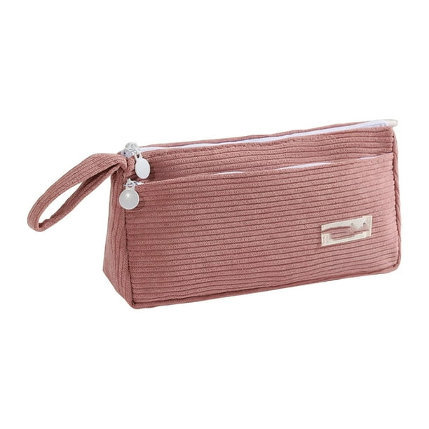 Estuche de pana, estuche de doble capa, gran capacidad, textura suave, diseño elegante, bolsa de papelería versátil, estilo coreano, mono