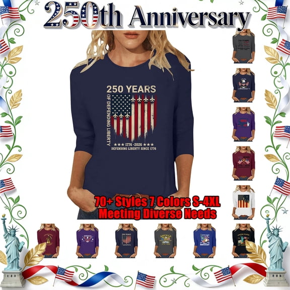 Lazyguy Fourth of July, T-Shirts Women Graphic Printed Loose Shirts Round Neck Bracelet Sleeves Tees Tops for Festival Party S-4XL Navy