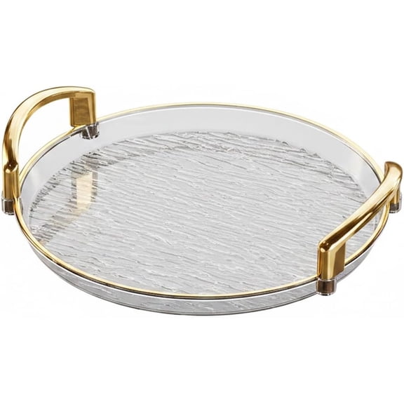 1 pack Fits Coffee Tables and Countertops: 15.7 Inch Round PET Serving Tray with Raised Rim for Drinks and Snacks, Clear Plastic Platter for Home Organization