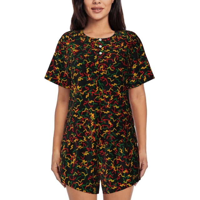 Fotbe Color Music Conjunto de Pijama Estampado para Mujer, 2 Piezas, Ropa de Dormir con Camiseta de Manga Corta y Shorts Suaves-Large