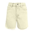 thumbnail image 6 of felwors Women's High Waist Beige Denim Shorts 2026 Trendy Raw Hem Stretchy Casual Shorts for Daily Vacation Wear（Beige， S）, 6 of 7