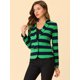 thumbnail image 2 of INSPIRE CHIC Blazer a rayas con cierre de botón y bolsillo con solapa con muesca para mujer Verde azul XS, 2 of 6