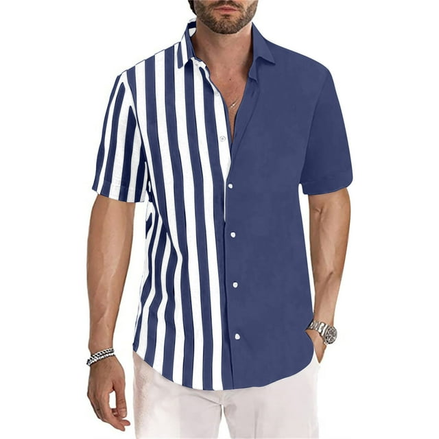LSLJS Chemise pour Hommes Imprimée à Rayures Non Positionnées Manches Courtes Col à Revers Chemise Hawaïenne Plage Décontractée Chemise Régulière Haut Blouse, Chemises et T-Shirts Athlétiques pour Hommes Cadeaux pour Hommes