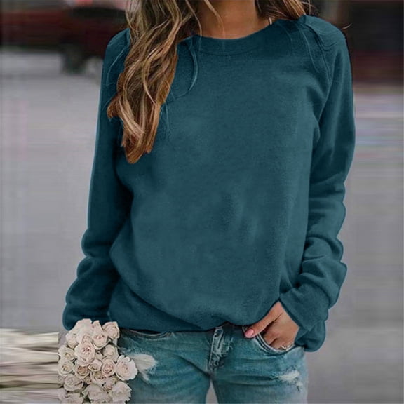 Gerichy Womens Casual Long Sleeve Sweatshirt Crew Neck Cute Pullover Solid Color Loose Fit Tops Long Sleeve Color Print Hoodies for Women Long Sleeve Shirts for Women