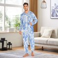 thumbnail image 5 of 1 Piece Adult Onesie Pajamas Cozy & Loose-Fit Sleepsuit Loungewear with Pockets Blue Watercolor Floral Pattern Large, 5 of 7