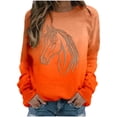 thumbnail image 2 of Dolkfu Pull-on Womens Summer Tops Crew Neck Orange Horse Long Sleeve Sweatshirt Animal Casual Printed Tops Orange,Xxl, 2 of 3