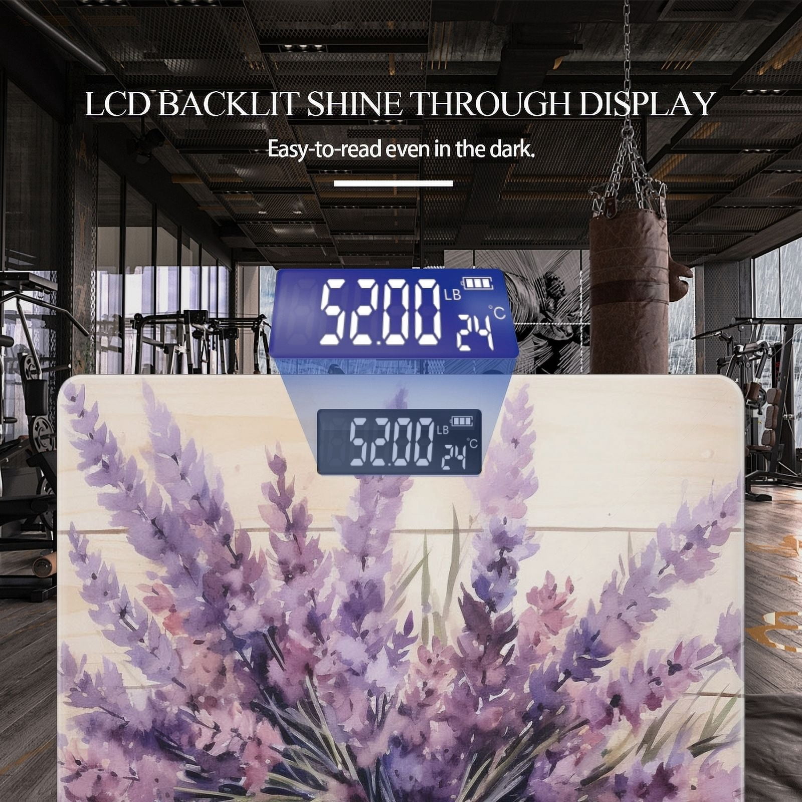 High Precision Body Weight Scale Smart Bathroom Scales with Large LCD Display(400lbs),Decorative for Bedroom-Watercolor Painting Of Lavender Bouquet In Vase