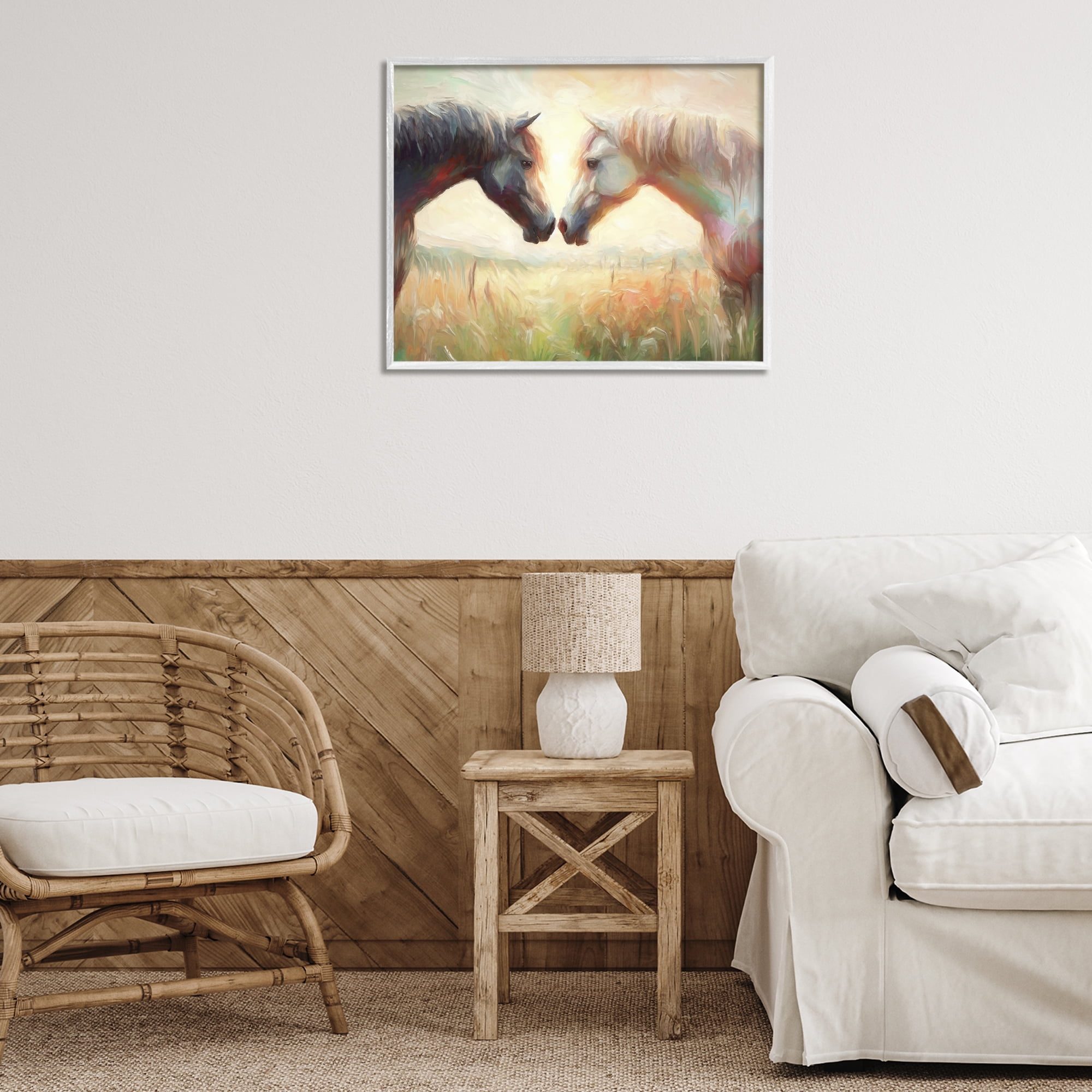 Stupell Industries Sunlit Horse Pair Animals & Insects Painting White Framed Art Print Wall Art, 30 x 24