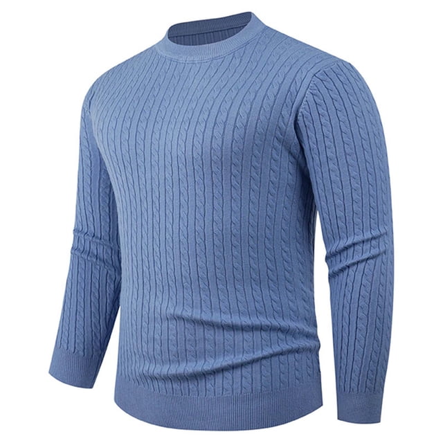 RXMEKW Elastic Knit Sweater for Men, Solid Color Round-Neck Long Sleeve Pullover, Polyester, Black L