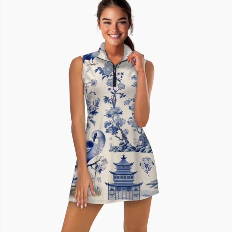 blue chinoiserie dress JHWJH25 Toile Beautiful bird Sports Dresses Women Tennis Outdoor Badminton Golf Quick-Drying And Breathable Sports Dress wash solution temperature should Elasticized black dresses evening Sexy Shoe size:40