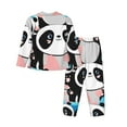 thumbnail image 2 of Wukai Panda Cute Pink Hearts Print Women's Pajama Set - Soft Long Sleeve Sleepwear for Comfort and Style-Medium, 2 of 9