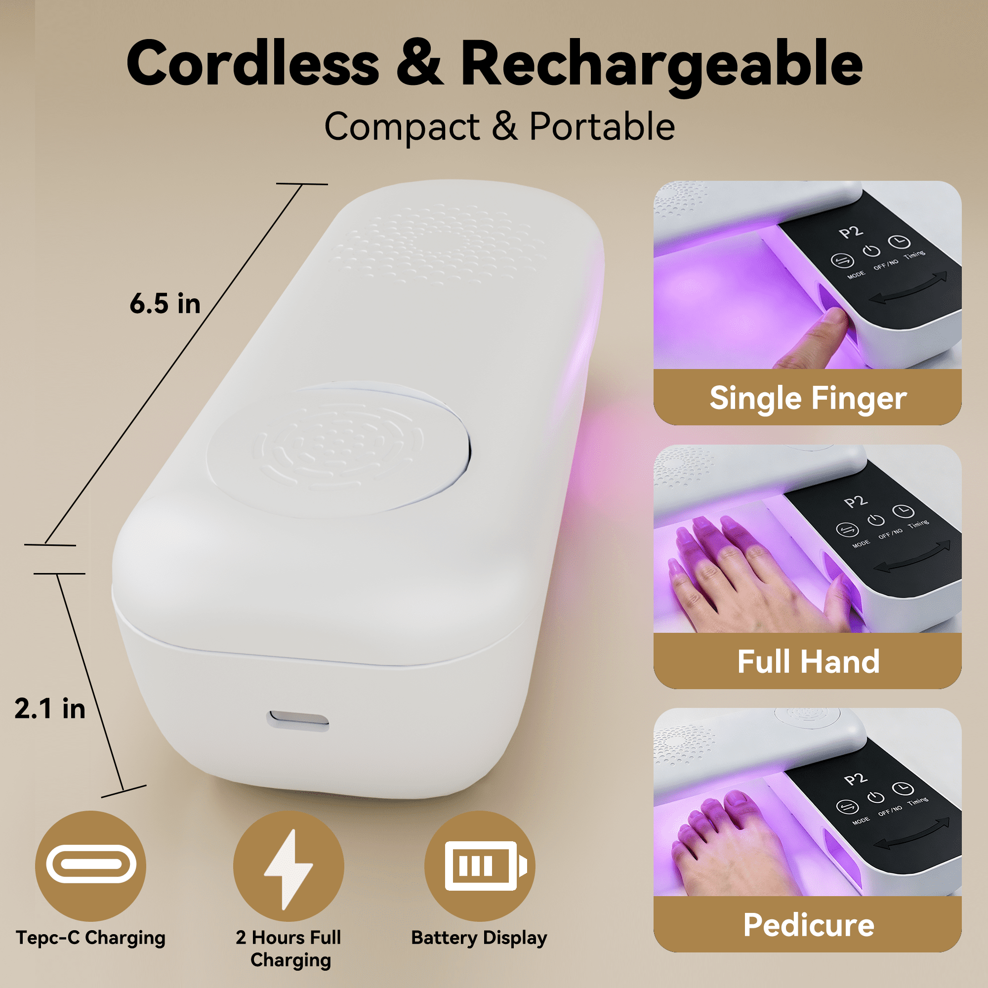 Cordless LED Nail Care Light with 4 Timer & 4 Light Modes, Rechargeable Touch Screen Nail Light Therapy Device with 240° Adjustable Panel for Home Manicure & Nail Care