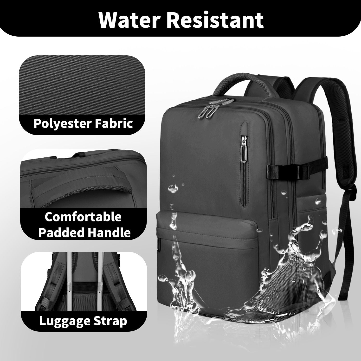 Travel Backpack for Women, 15.6 Inch Laptop Backpack with USB Charging Hole, College Bookbag, Large Capacity Black Computer Backpacks for Work