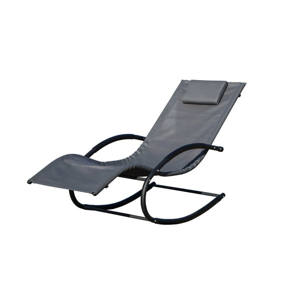 Abrihome Outdoor Rocking Chaise Lounge Chair with Headrest Pillow, Multiple Colors Availabel
