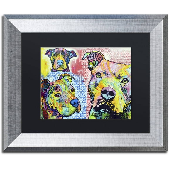 Trademark Fine Art "Thoughtful Pit Bull Part 3" Canvas Art by Dean Russo, Black Matte, Silver Frame
