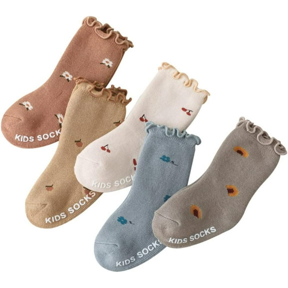 Toddler Baby Socks - Ankle Crew Cotton Newborn Socks, 5 Pairs Anti Slip Warm Thick Cotton Unisex Frilly Ruffle