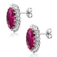 thumbnail image 4 of Gem Stone King 15.00 Cttw Blue Simulated Sapphire or Green Simulated Emerald or Red Created Ruby Halo Earrings for Women in 925 Sterling Silver | Oval 14X10MM, 4 of 6