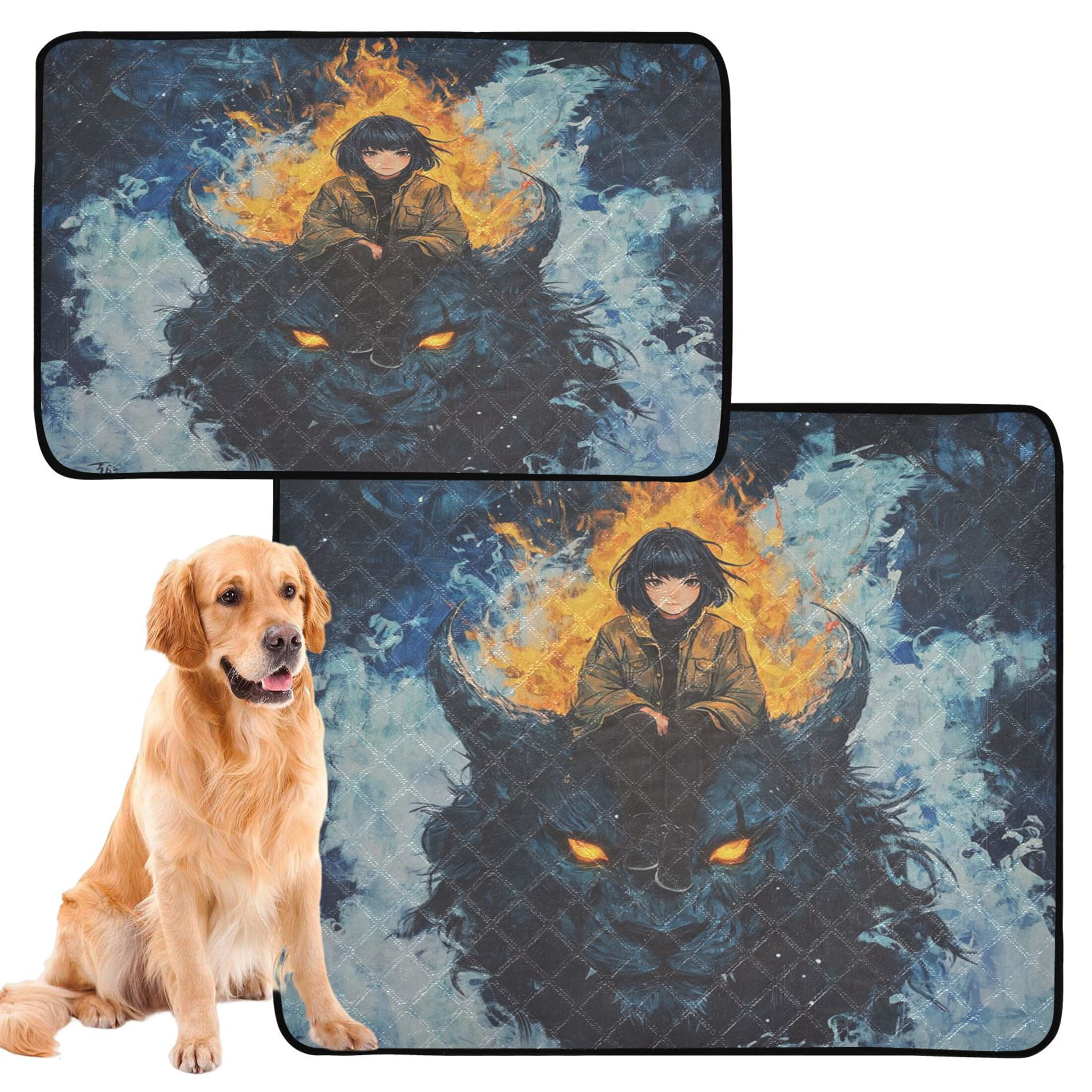 Qxltty A Lass Sitting on Dark Lion Cat litter Pads Pet Set of 3 Diaper Mats Center Anti-leakage Layer Absorbent Soft and Comfortable