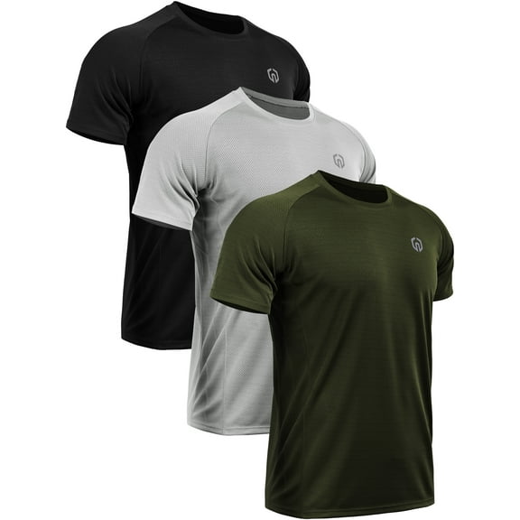 NELEUS Mens Dry Fit Mesh Athletic Shirts 3 Pack,Black Gray Olive Green,US Size S